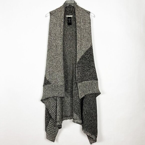 Alice + Olivia Sweater Vest Women's M Black Grey Marled Nessa Long Mixed Knit - Picture 2 of 15